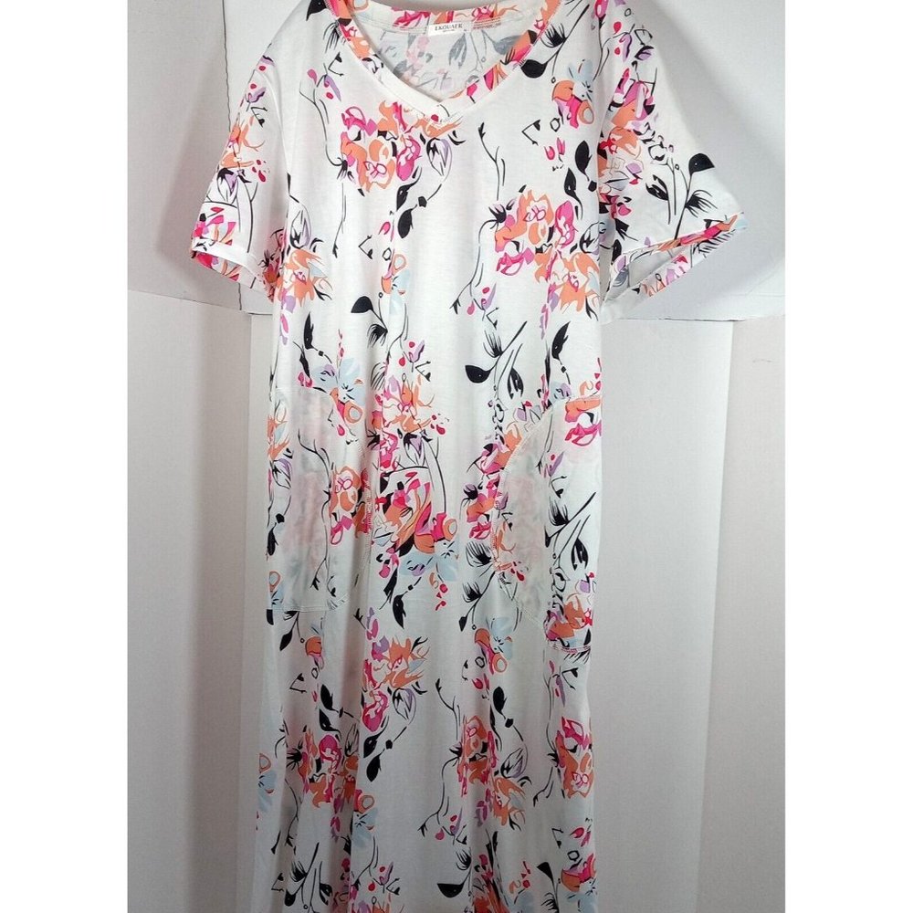 Ekouaer Midi Casual Tee Shirt Dress with Side Pockets Size XL